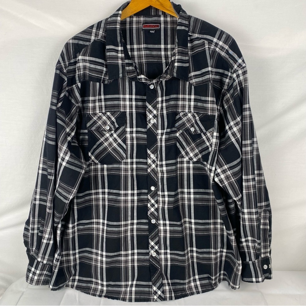 Nunavut Plaid Button Down Shirt 4XL Black Gray Pearl Snap Front Western